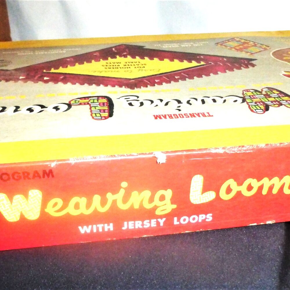 1954 Adjustable WEAVING LOOM Vintage Linen Hand Knitted Pot Holders Table Mats - Picture 7 of 13